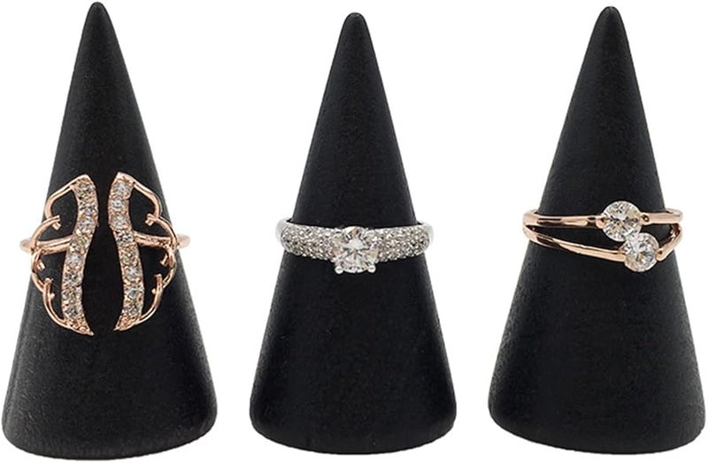 5Pcs Solid Wood Cone Shape Ring Holder Display Stand For Jewelry Storage - Image 5